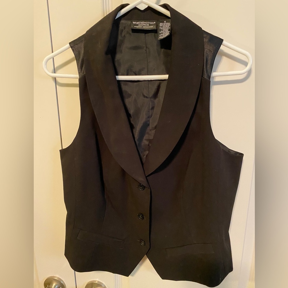 Women’s Worthington Works Black Button Up Vest Sz 10